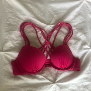 Pink Cross-Back Cupped Bikini Top
